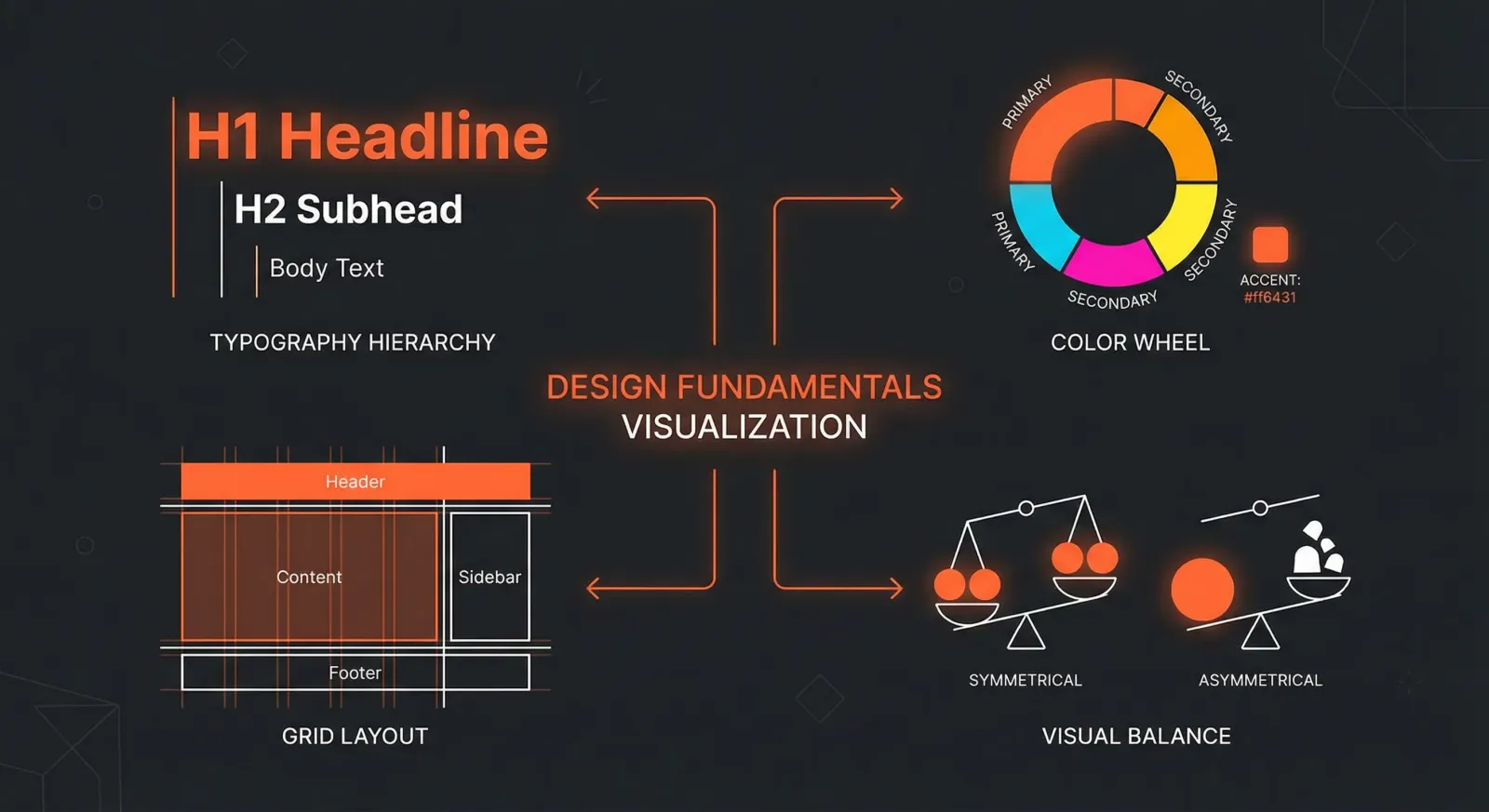 The four pillars of design: typography, color, layout, and hierarchy